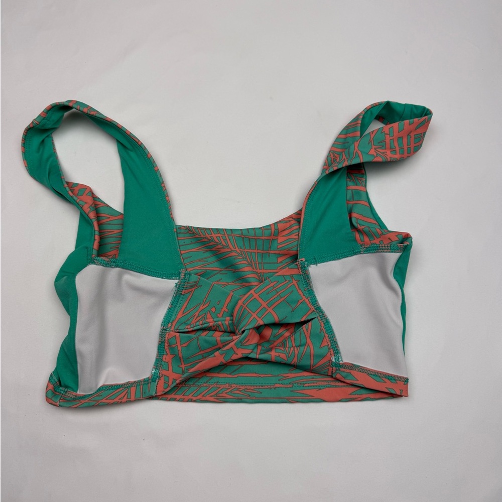 Forever 21 Twist Front Sports Bra Medium Green Coral Palm Print Activewear - Picture 5 of 8
